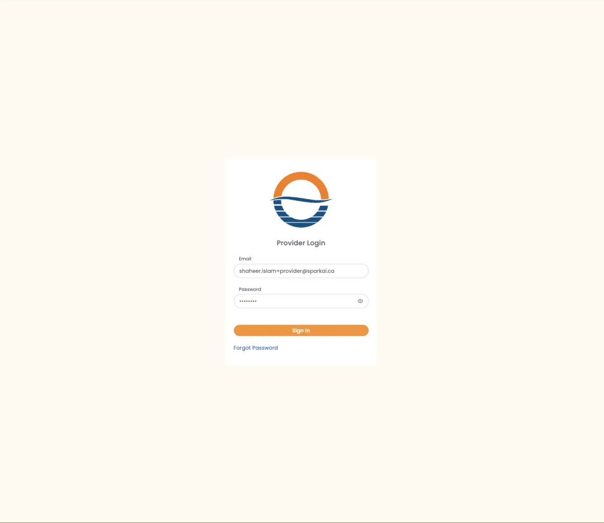 Ethera provider login screen