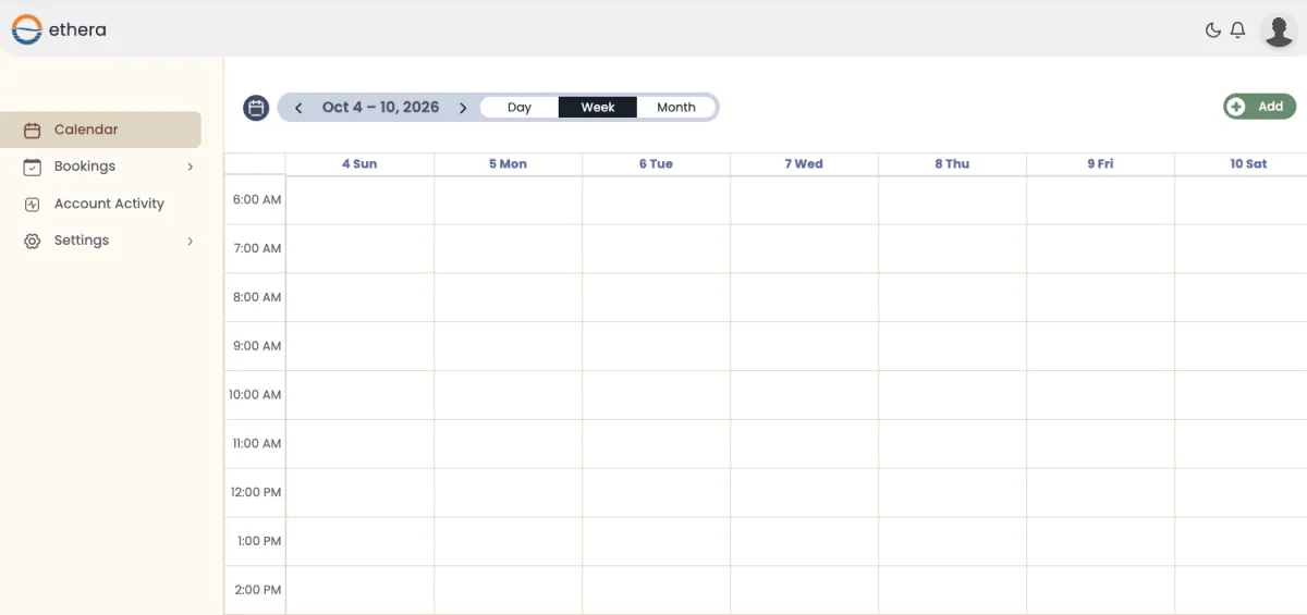 Ethera provider calendar in week view